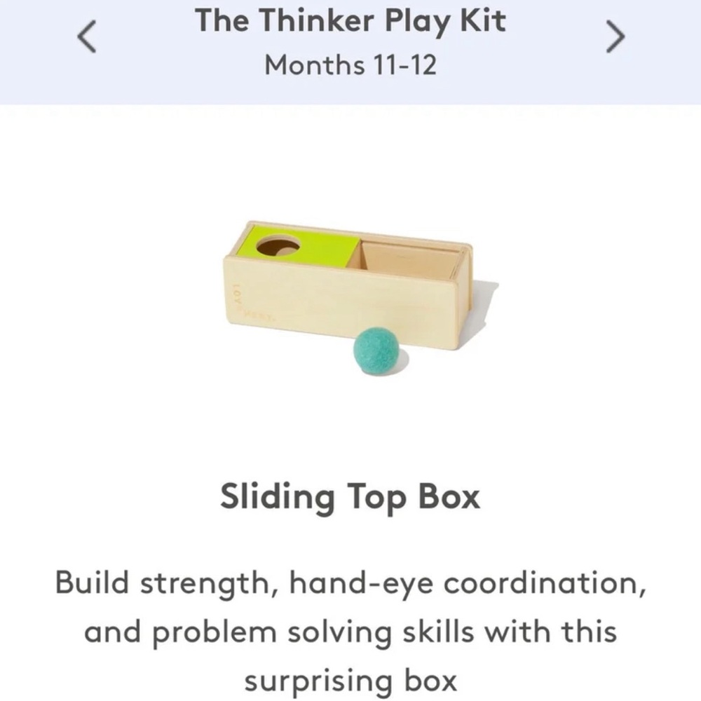 Lovevery Sliding Top Box 11-12 Months Thinker Play Kit Blue Felt Ball